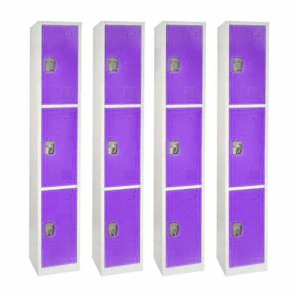 Adiroffice 72in H x 12in W x 12in D Triple-Compartment Steel Tier Key Lock Storage Locker in Purple, 4PK ADI629-203-PUR-4PK